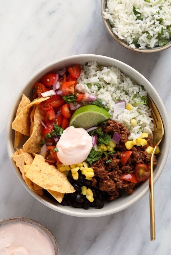 Ground beef taco bowls