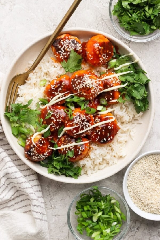 Salmon meatballs with sesame ginger bbq sauce
