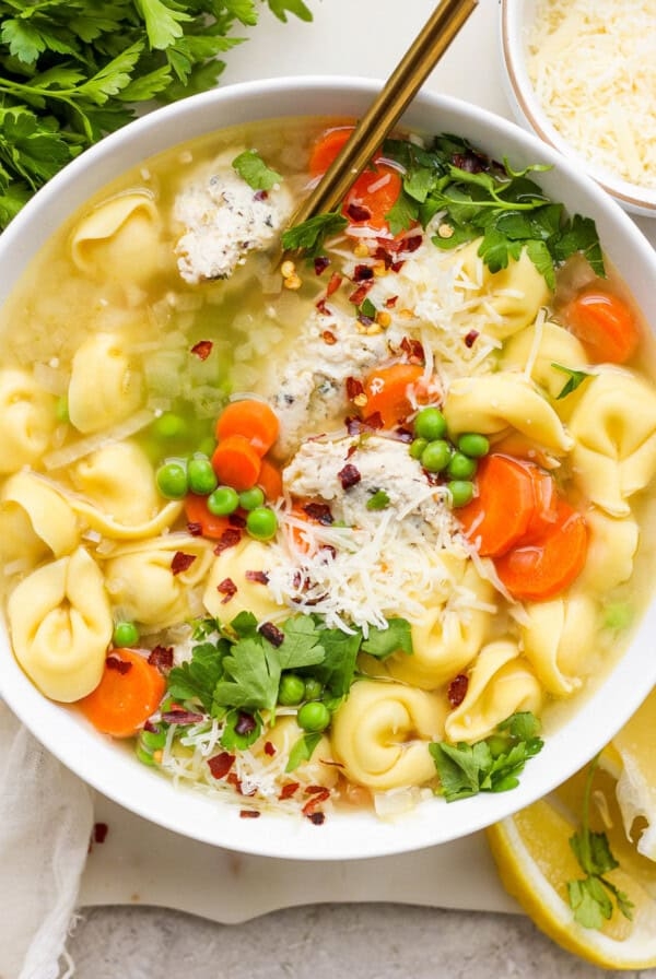 One-pot lemon tortellini soup with english peas