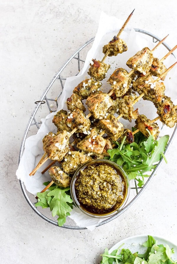 Grilled pesto chicken skewers