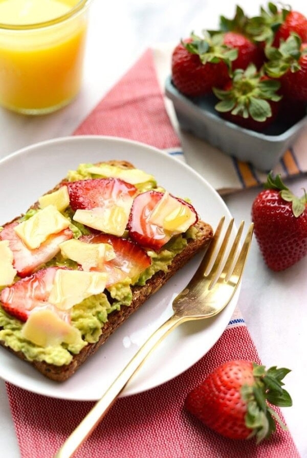 Strawberry, avocado, and white cheddar toast