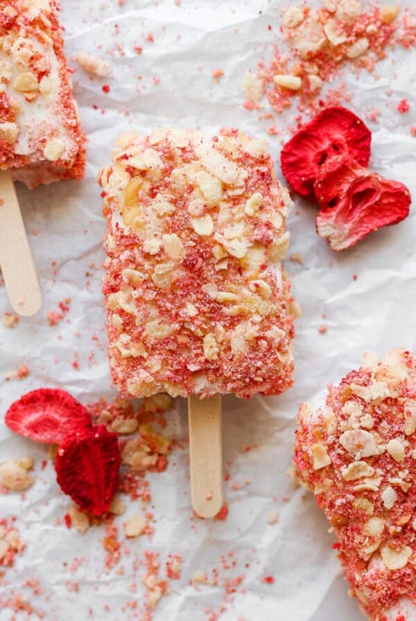 High-protein strawberry shortcake ice cream bars