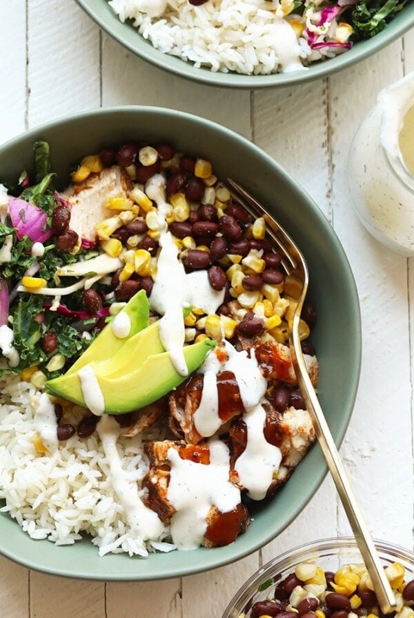 Grilled bbq chicken bowls