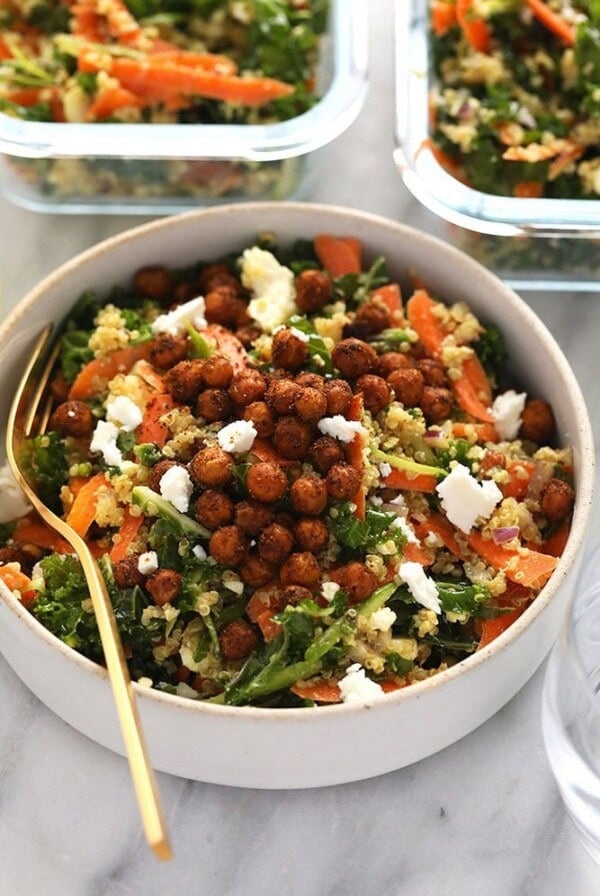 Moroccan quinoa salad with crispy chickpeas