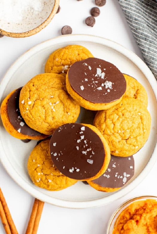 Chocolate dipped pumpkin cookies