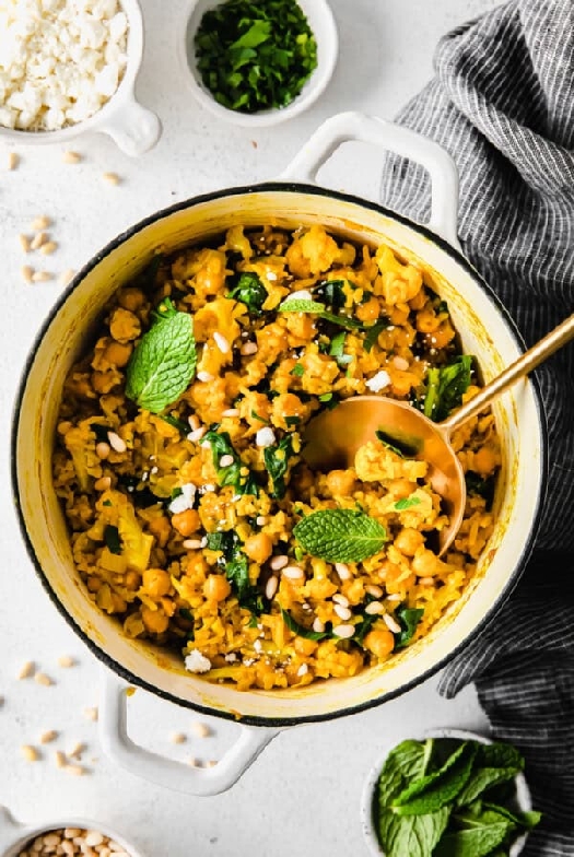 One pot yellow rice with marinated chickpeas