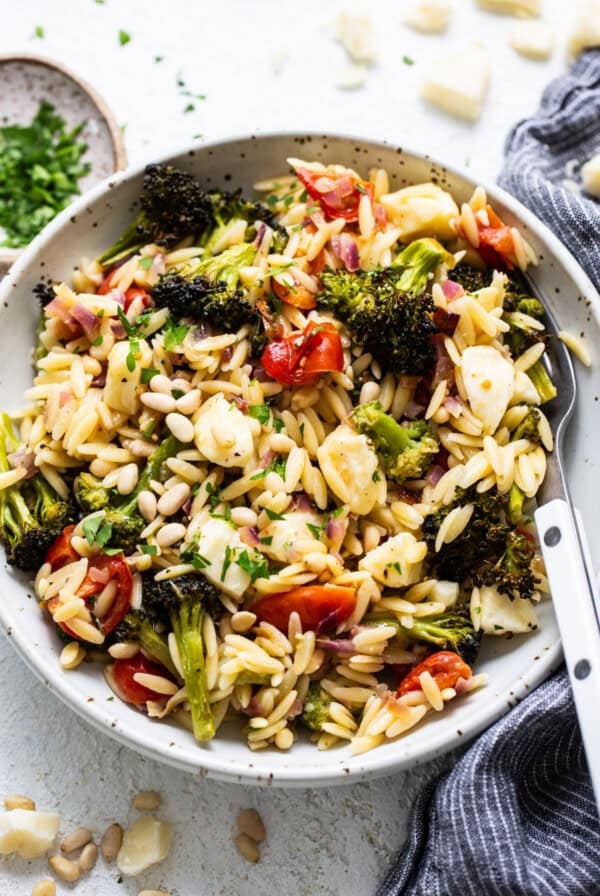 Orzo pasta salad with roasted veggies