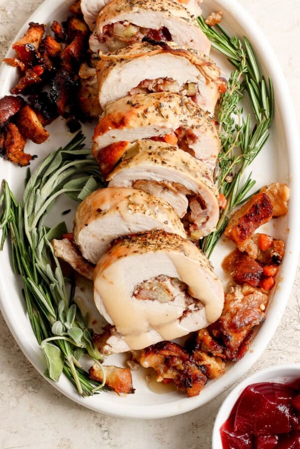 Thanksgiving turkey roulade with italian sausage stuffing