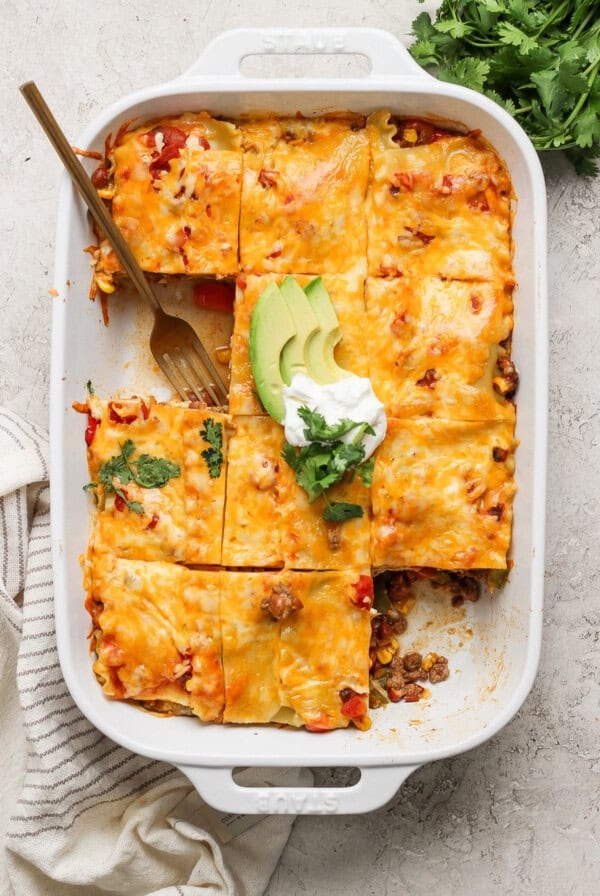 Whipped cottage cheese taco lasagna