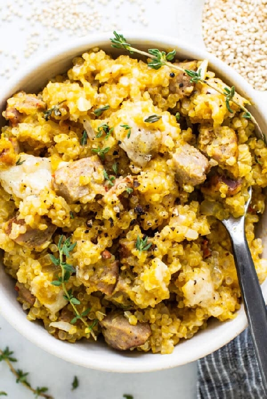 Butternut squash and chicken sausage quinoa casserole
