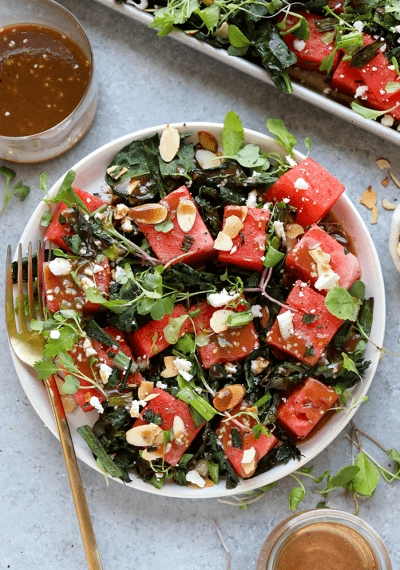 Grilled kale and watermelon salad