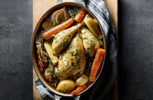 Poule au pot (pot-roast chicken)