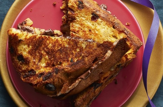 Grilled chocolate, marzipan, orange & ricotta panettone sandwiches
