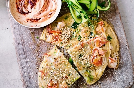 Korean prawn & salad onion pancakes