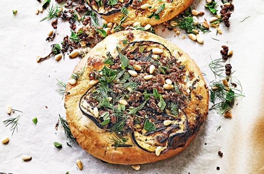Lamb & aubergine manakish flatbreads
