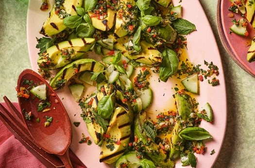 Chargrilled avocado salad with chilli & herb dressing
