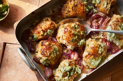 Chicken thighs baked in almond & lemon yogurt