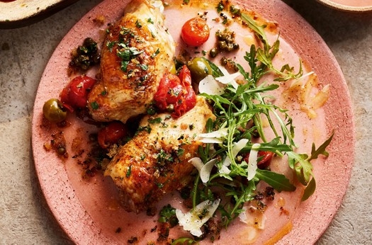 Summer chicken with garlic butter pangrattato