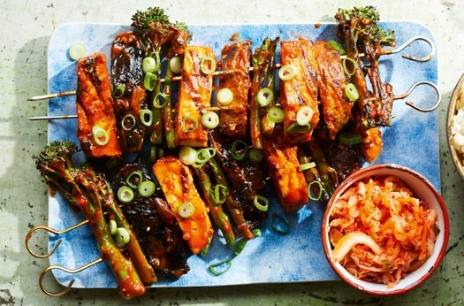 Korean-style mushroom & tofu kebabs