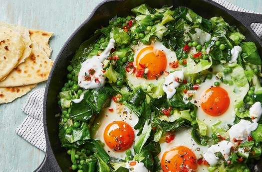 Spring greens baked eggs