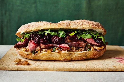 Venison steak sandwiches with balsamic blackberries