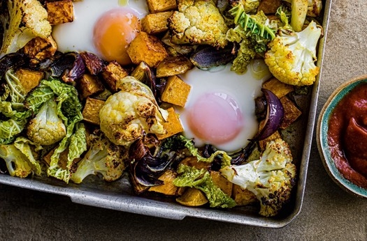 Spiced cauliflower & egg bake with sweet mustard ketchup
