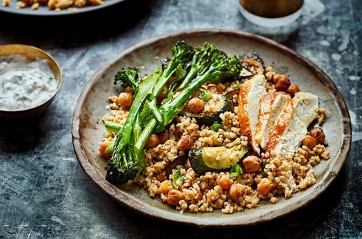 Spiced chickpeas and bulgur with preserved lemon dressing