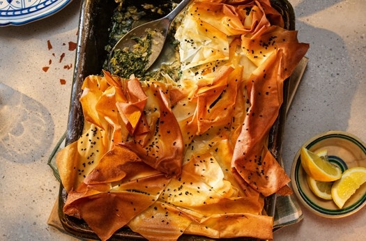 Swiss chard, leek & vintage cheddar spanakopita-style pie