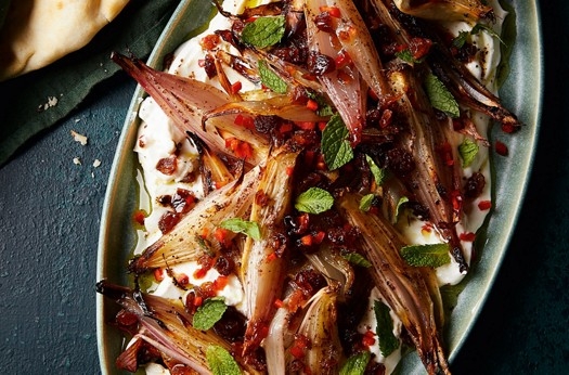 Sumac-baked shallots with strained yogurt & sultanas