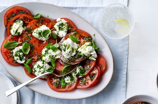 Tomato salad with burrata and basil oil