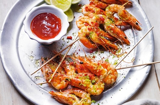 Barbecued lime & chilli tiger prawns