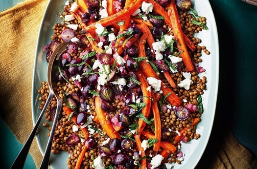Roasted grape & lentil salad