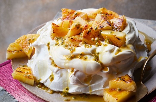 Grilled pineapple & passion fruit pavlova