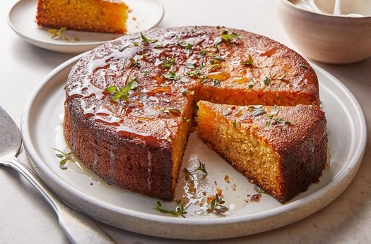 Lemon thyme, wildflower honey & polenta cake