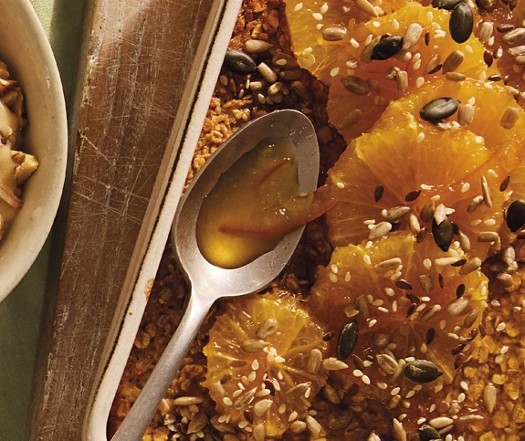 Baked oats with sticky marmalade oranges