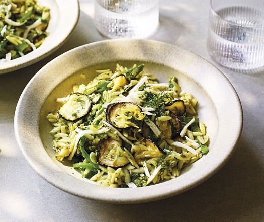 Summer greens & halloumi orzo