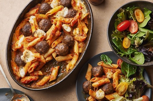 Wagyu meatball bake with penne & tomato sauce