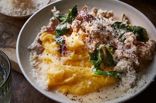 Sausage & chard ragù with polenta
