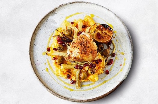 Fennel roast chicken with mashed butternut squash