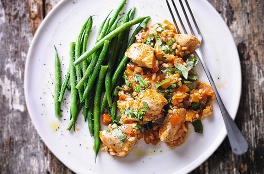 Soffritto chicken with spelt