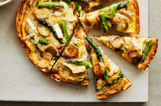 Jersey royal, brie & asparagus frittata