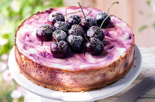 Baked cherry swirl cheesecake