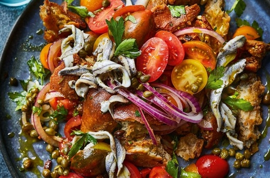 Tomato & olive bread salad with anchovies