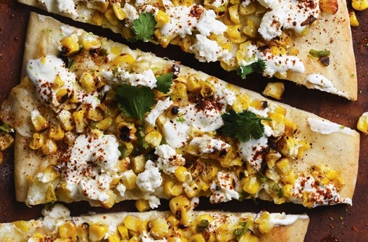 Charred corn, lime & feta pizza