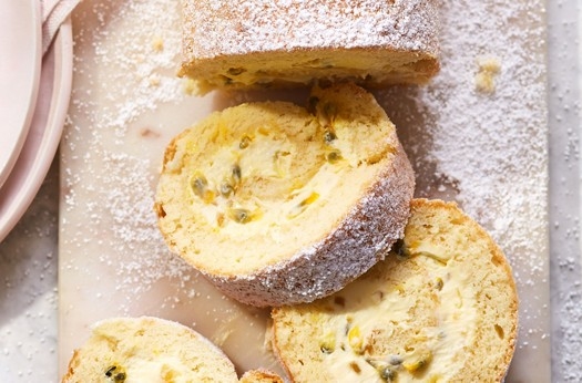 Passion fruit & mascarpone roulade