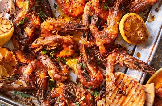 Lemony lebanese-spiced tiger prawns