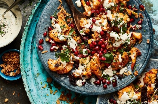 Roasted cauliflower with harissa & tahini