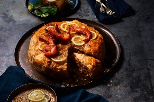 Moroccan-inspired seafood bastilla