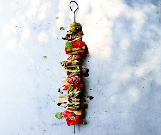 Zaatar aubergine skewers with tahini