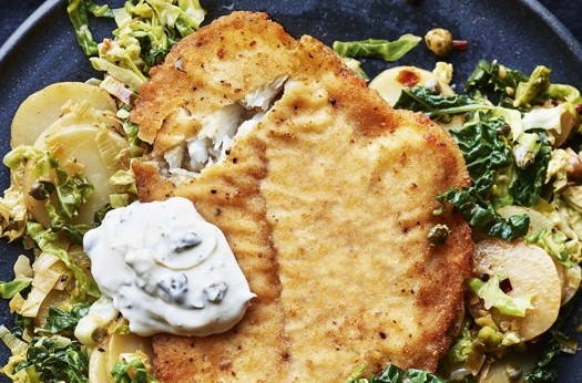 Lemon sole with braised cabbage